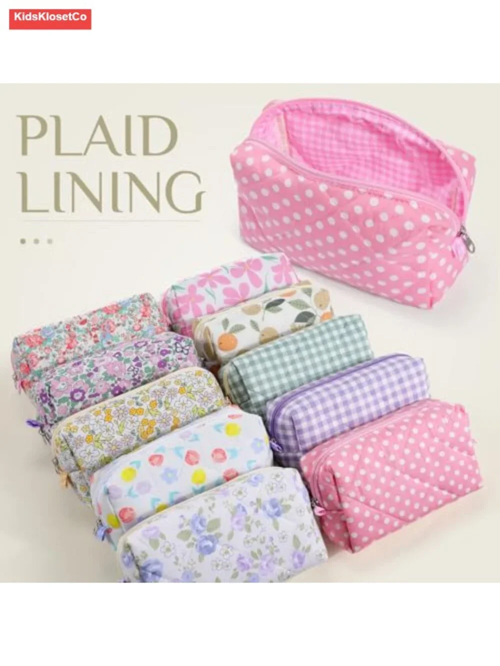 Set of 10 Floral Quilted Cotton Makeup Bags with Zipper Travel Cosmetic